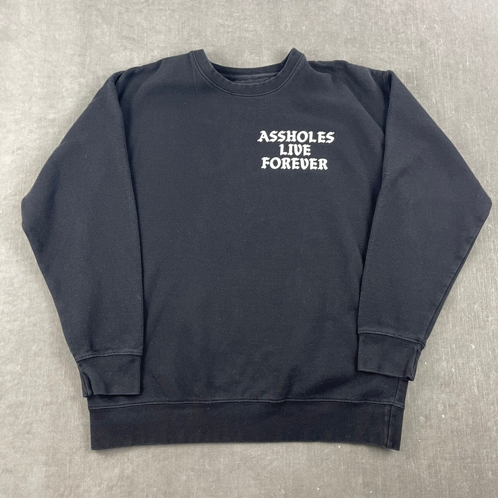 Assholes Live Forever Linda Finegold Men Large Black Graphic Crewneck Sweatshirt